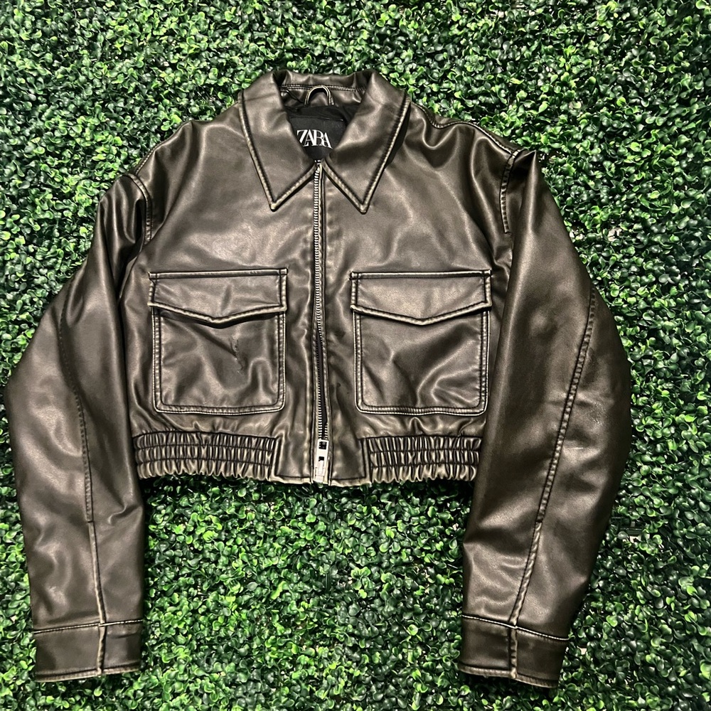 ZARA Women Small Faux Leather Crop Jacket